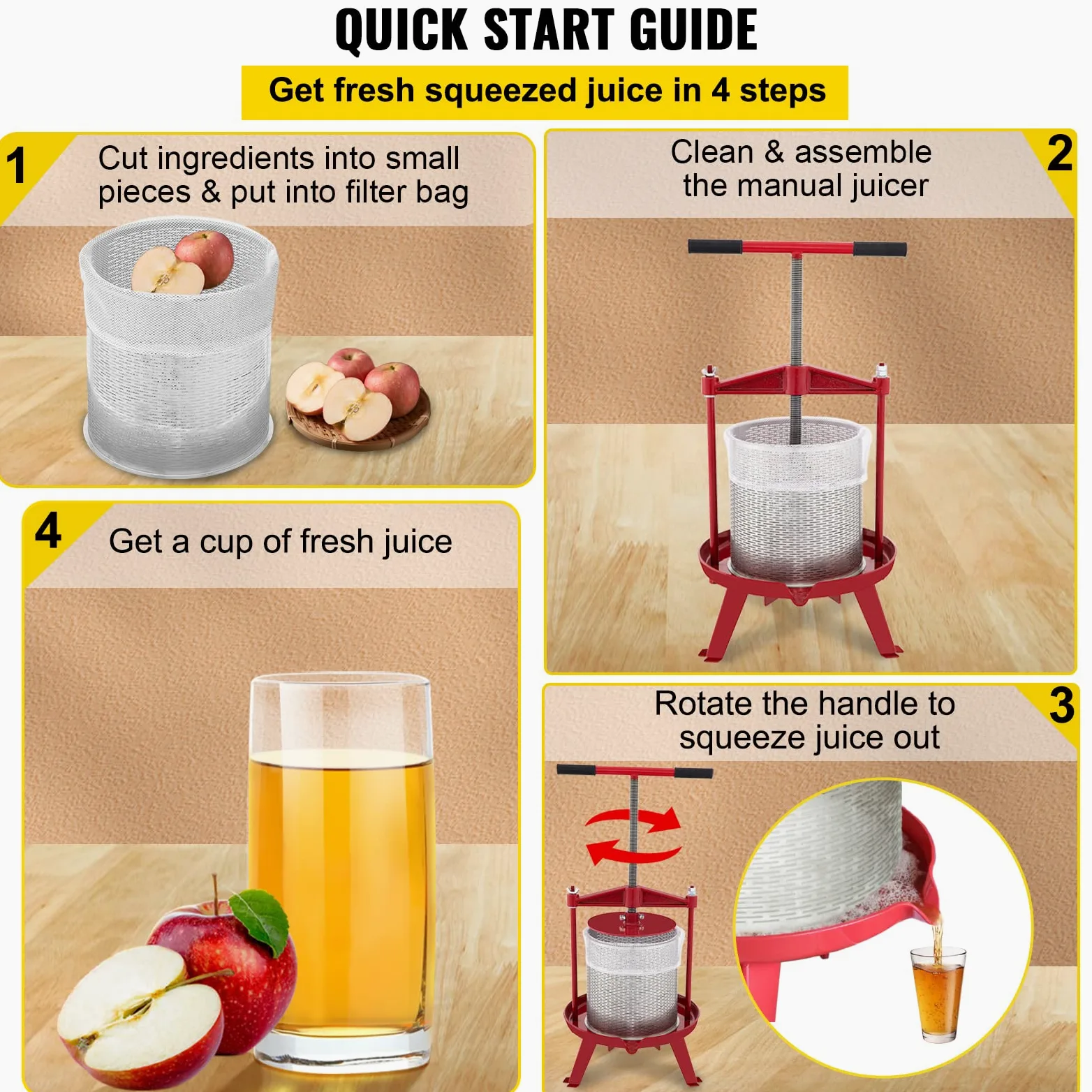 VEVOR Pressa Manuale per Vino di Frutta Cesto in Acciaio Inox 5L con Manico, Spremiagrumi Manuale per Bevande Alcoliche Pressa per Sidro, Mela, Uva, Tintura, Miele, Olio d'Oliva Cucina, Casa