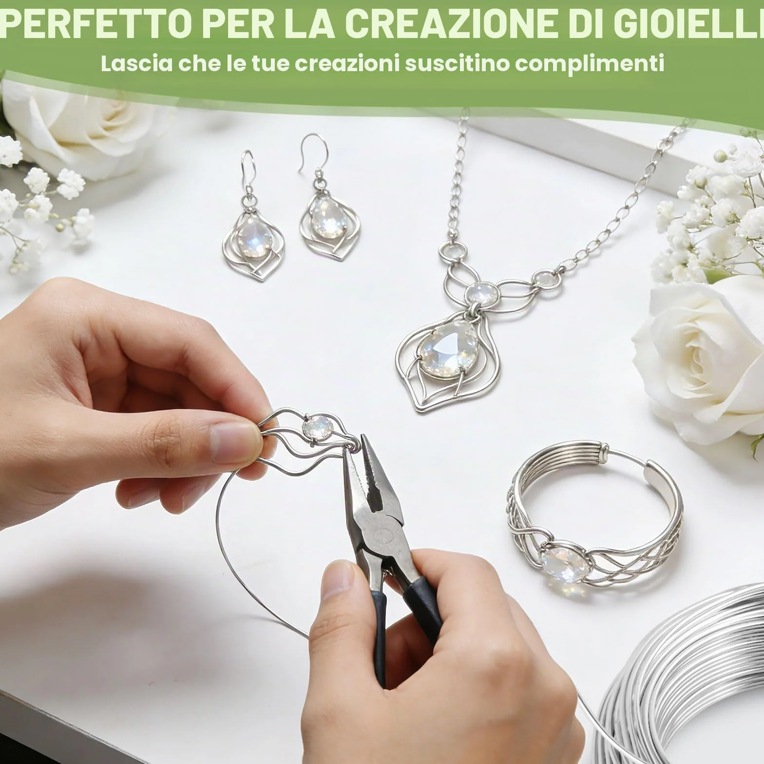 Filo di Alluminio 2mm 33M Argento Pieghevole Flessibile per Bricolage DIY Gioielleria