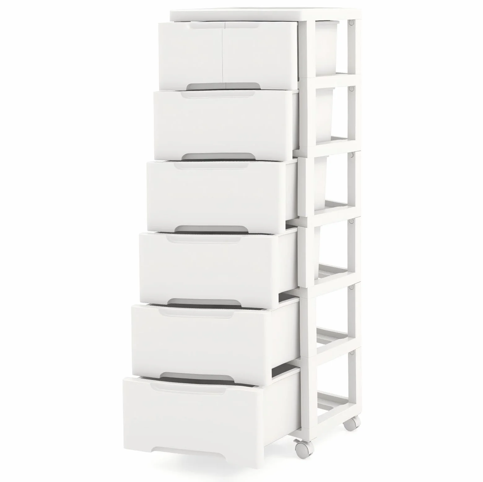 KOMFOTTEU Cassettiera con 4 Ruote a 4/5/6 Cassetti, Carrello Portaoggetti in Plastica, Carrellino Salvaspazio per Bagno, Cucina, Soggiorno, Camera da Letto, Bianco (6 Cassetti)