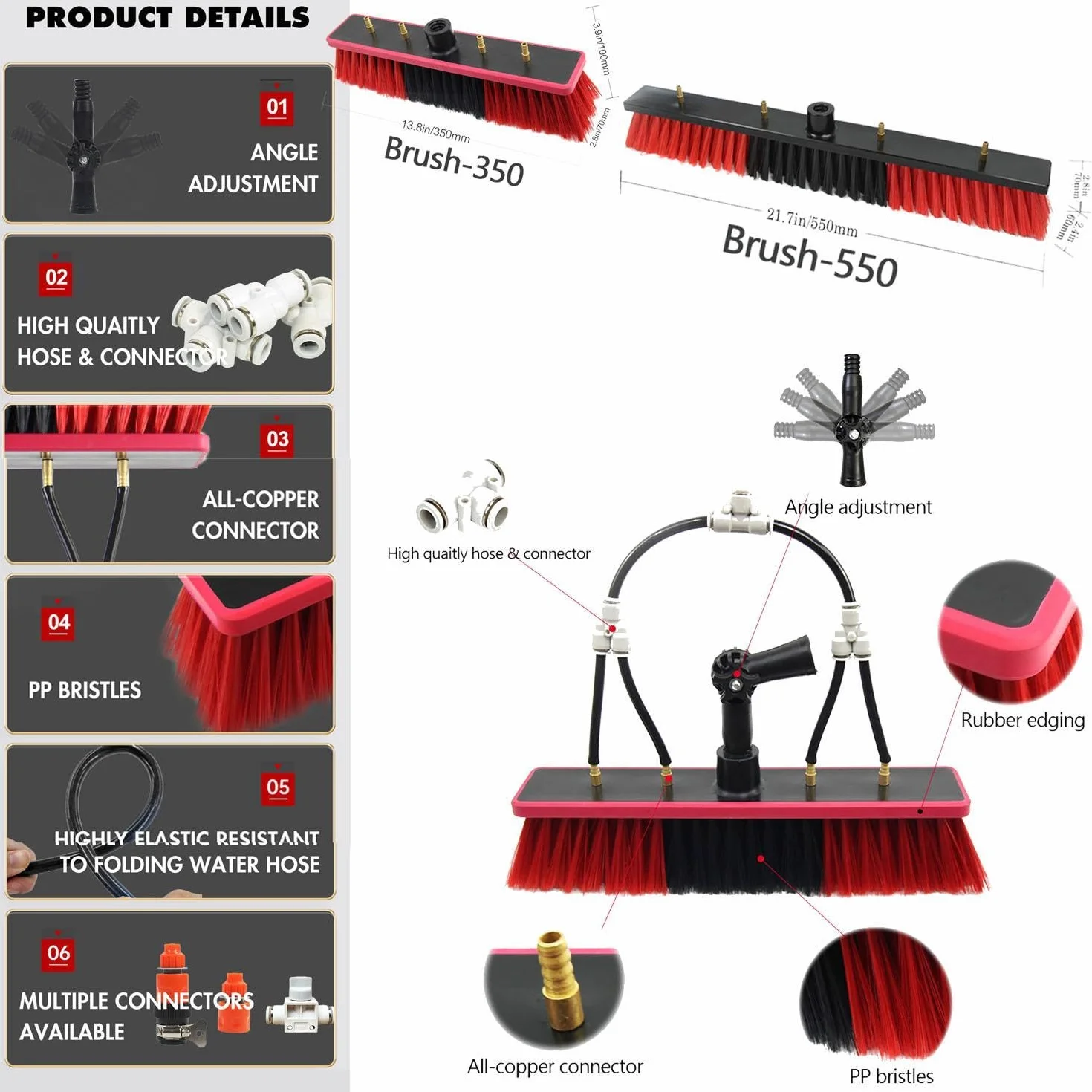 3,6-9M Di Pulizia Della Finestra, Kit Detergente Per Finestre, Polo Alimentato Ad Acqua/tubo, Attrezzatura Per La Pulizia Della Finestra, Pulizia Di Pannelli Fotovoltaici, 7.2M/55cm brush head
