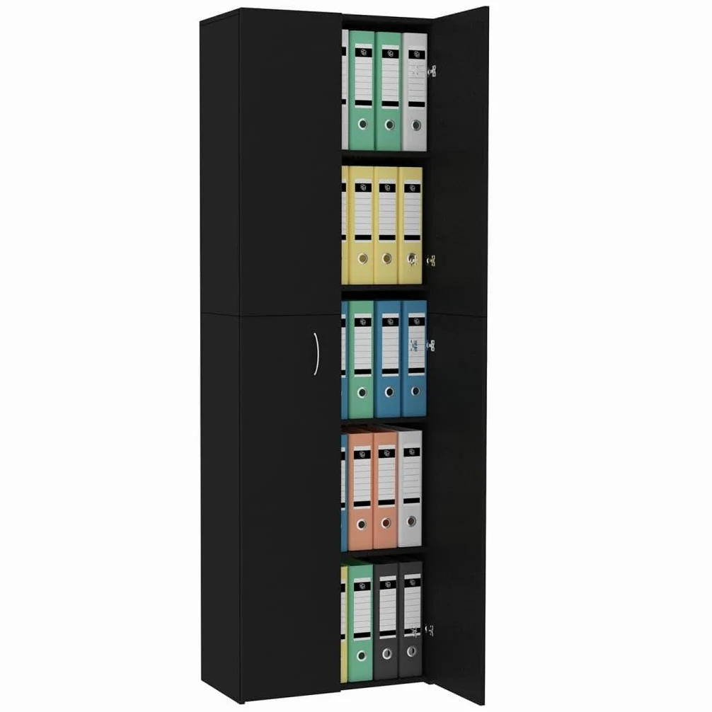 Armadio Ufficio con 5 Scomparti, Armadio per Ufficio Nero 60x32x190 cm, Armadi da Ufficio in Legno Multistrato (Peso 40,6 kg)