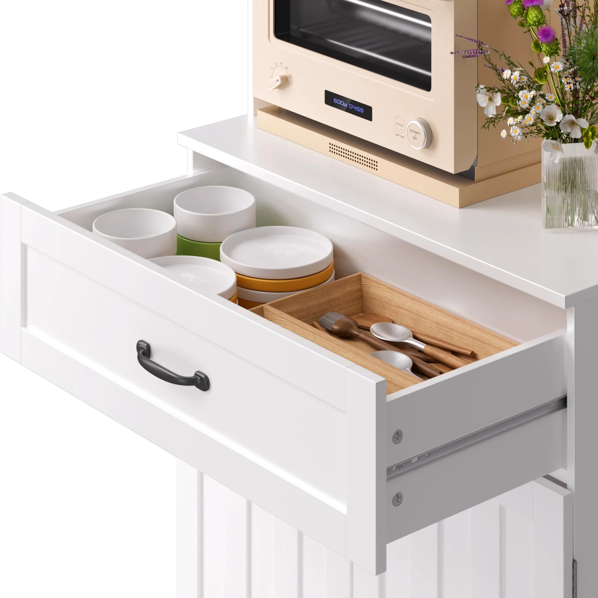 Credenza Cucina Alta,Mobile Dispensa Cucina,Armadio Buffet con 4 Ante e 1 Cassetti,con Ripiani Regolabili Scaffale per Microonde,73 x 40 x 180CM, Bianco