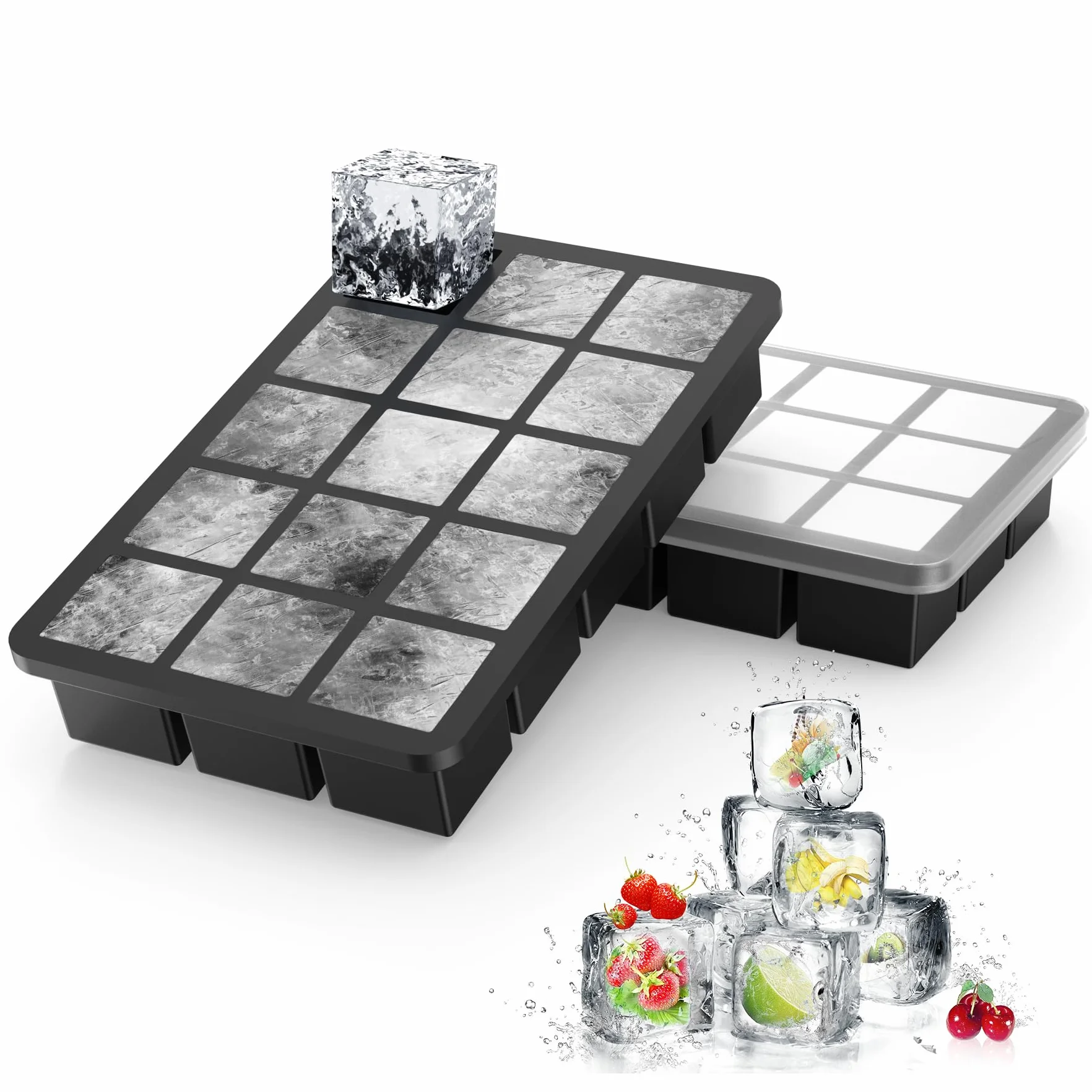 Ankway Stampo per cubetti di ghiaccio in silicone, 30 scomparti da 3 cm, senza BPA, confezione da 2
