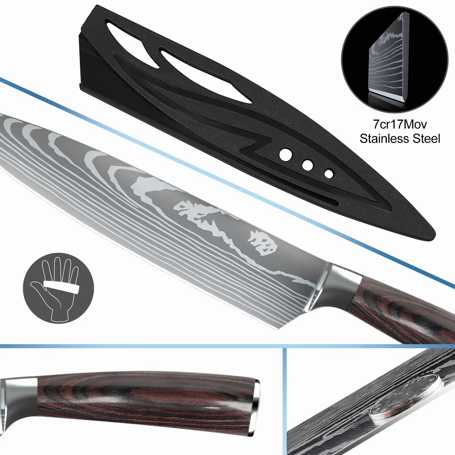 MDHAND Set di 8 coltelli professionali con custodia, affilati e ergonomici in legno di Pakka per casa e ristorante