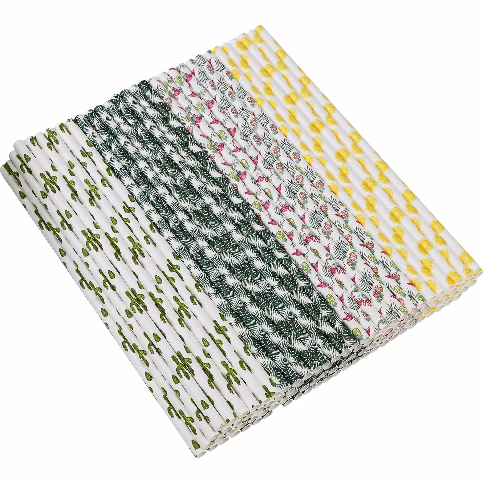200 cannucce di carta hawaiane biodegradabili, riciclabili, per feste estive, fenicottero, cactus, succo, cocktail, cannucce per compleanno, matrimonio, accessori per feste di aloha