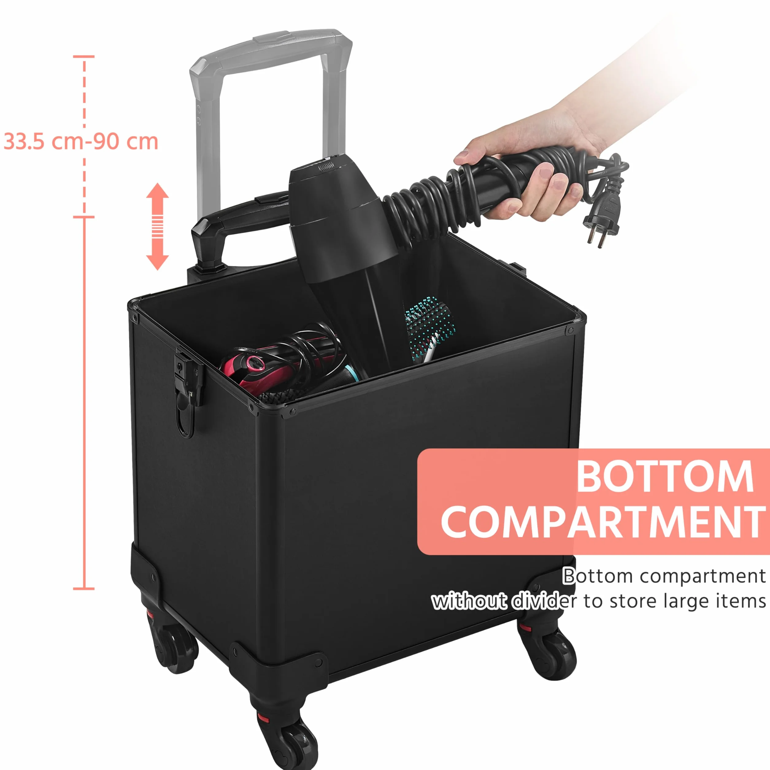 Yaheetech 4 in 1 Valigia Trolley Make Up da Trucco Beauty Case Professionale Grande Porta Trucchi per Estetista Parrucchiere da Viaggio Nero