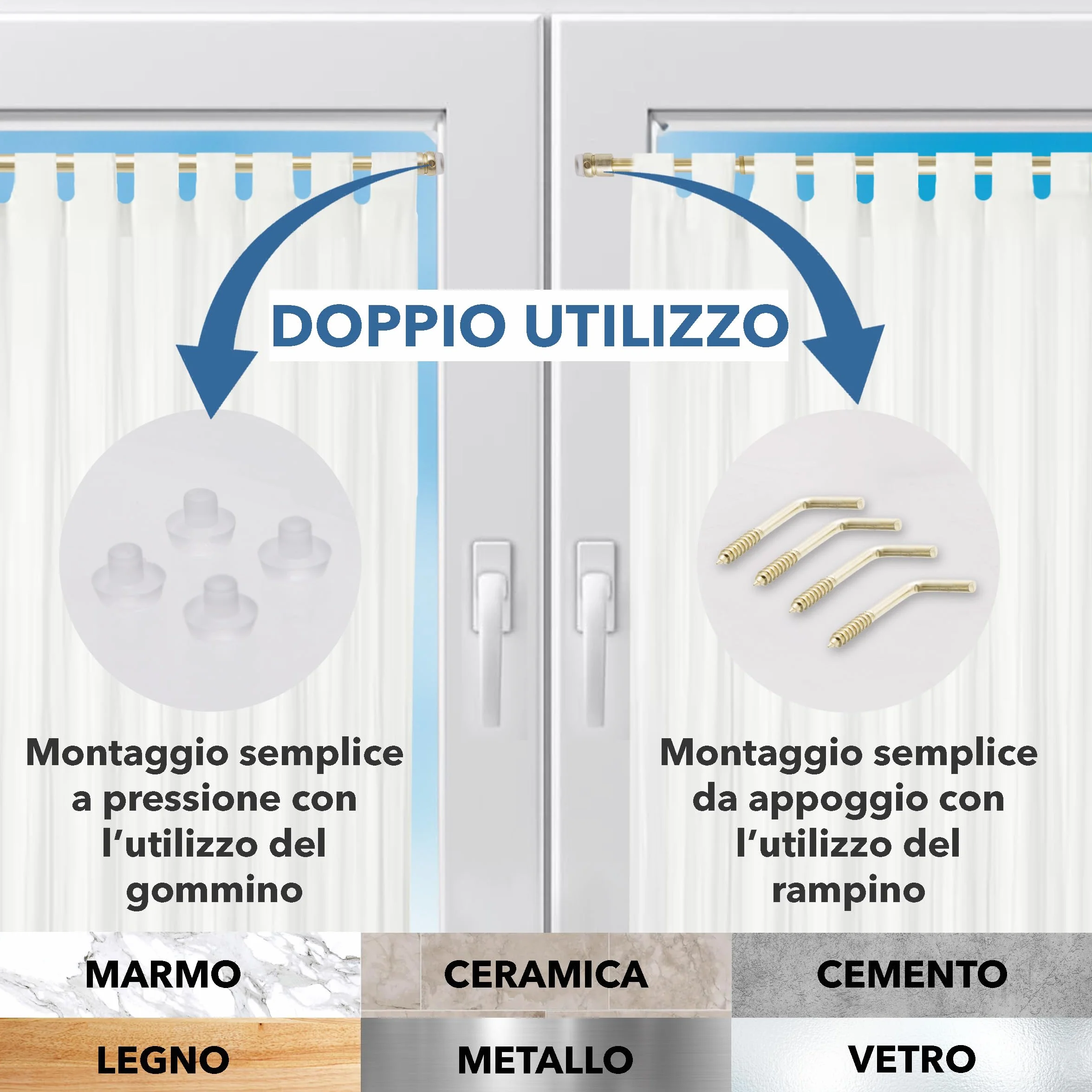 ASTINE a Pressione REGOLABILI CON MOLLA Estensibili per Porte Finestre Oro (36/60)