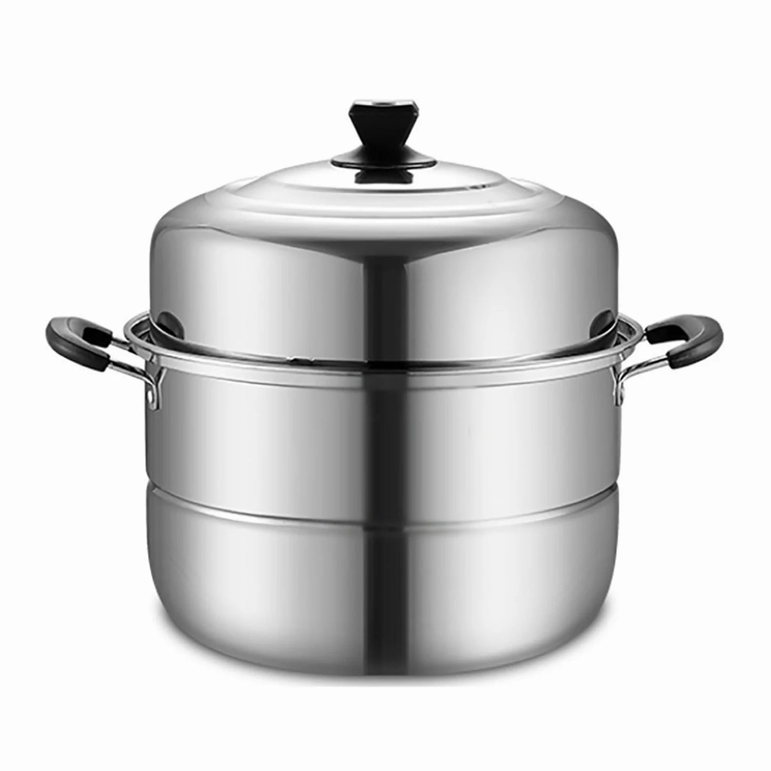 Grande pentola a vapore in acciaio inox a 2 strati per fornelli a induzione e fornelli a gas, design ispessito per uso alimentare, 38 cm