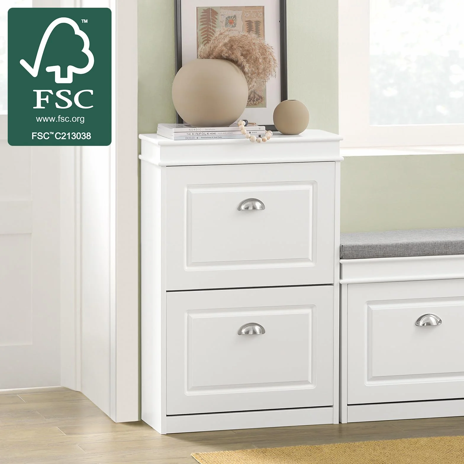 SoBuy Scarpiera Salvaspazio Slim Mobiletto da Ingresso 2 Ante a Ribalta 54x24x83cm Bianco FSR78-W
