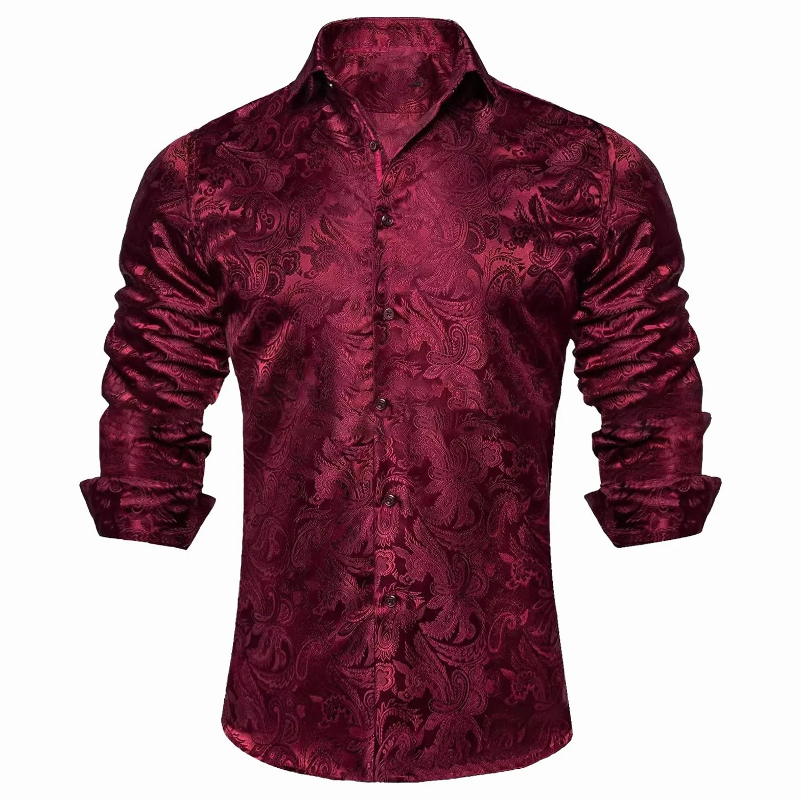 Camicia Uomo Seta Paisley Maniche Lunghe Bottoni Casual Taglio Regolare Matrimonio Feste