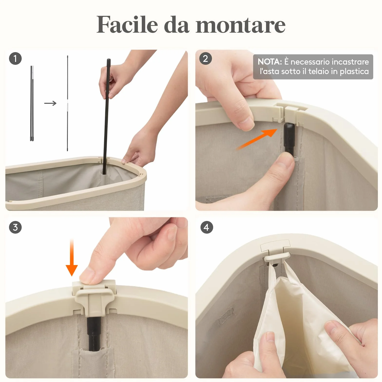 Lifewit Cesto Portabiancheria, Cesta Panni Sporchi con coperchio, Laundry Basket con Plastica Manici, Porta Biancheria Sporca per Bagno, Lavanderia, Camera da Letto, 65 L, Beige