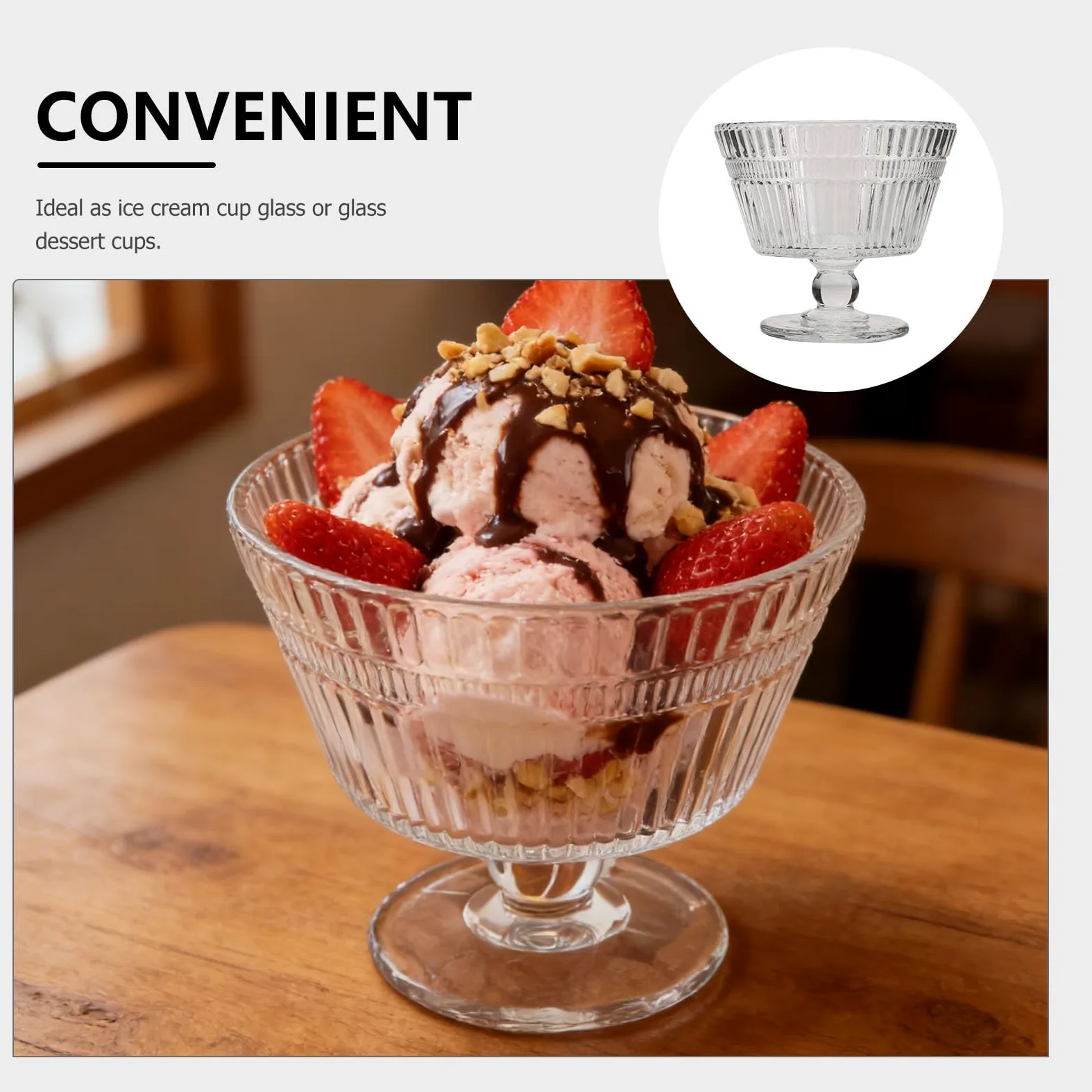 Set 4 Coppette da Gelato in Vetro 9oz Piedistallo, Resistente al Calore e Facili da Pulire, per Feste e Riunioni Informali