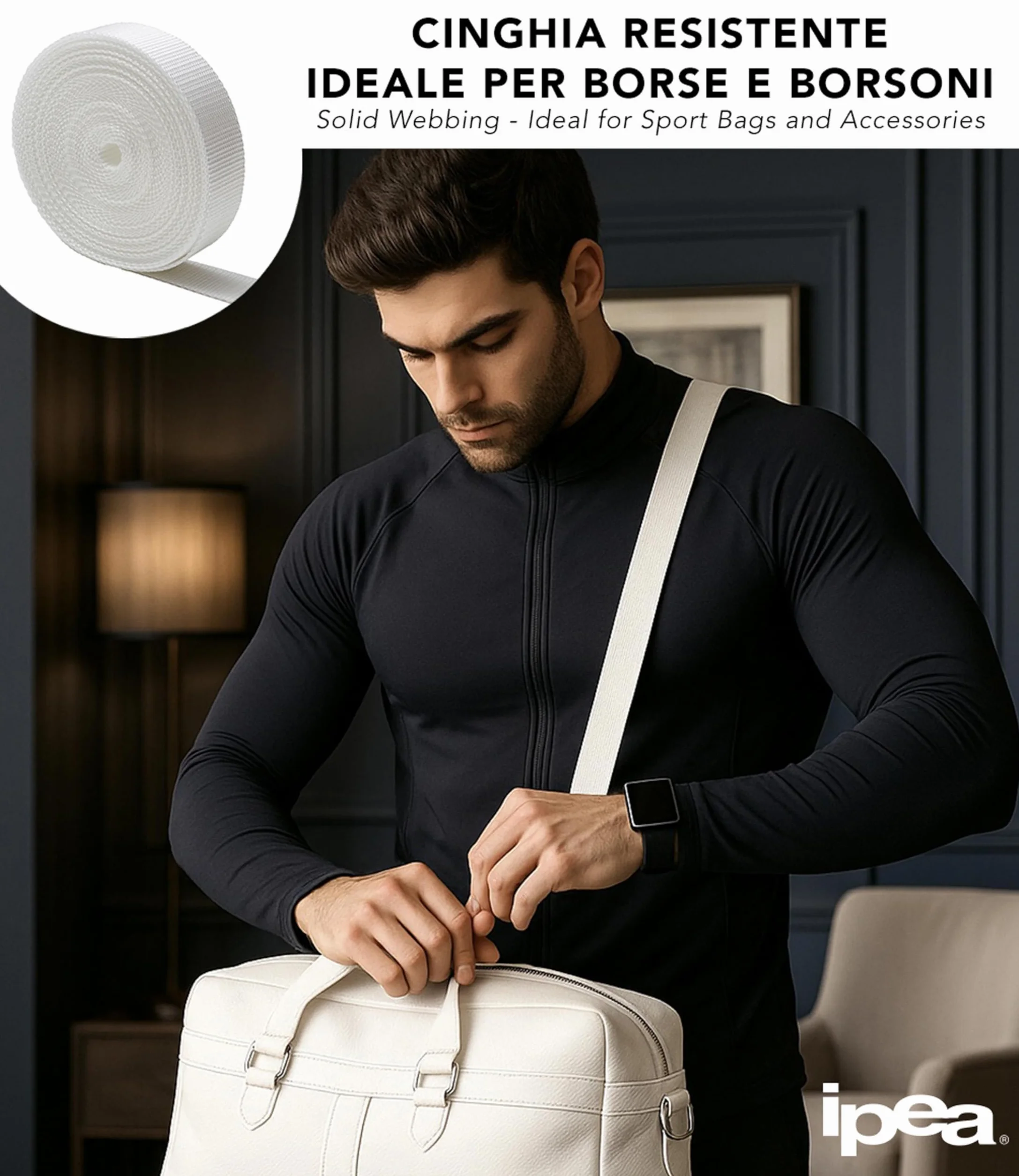 IPEA Cinghia Rigida in Nylon 10 Metri 30 mm Bianco per Zaino e Borse Multiuso