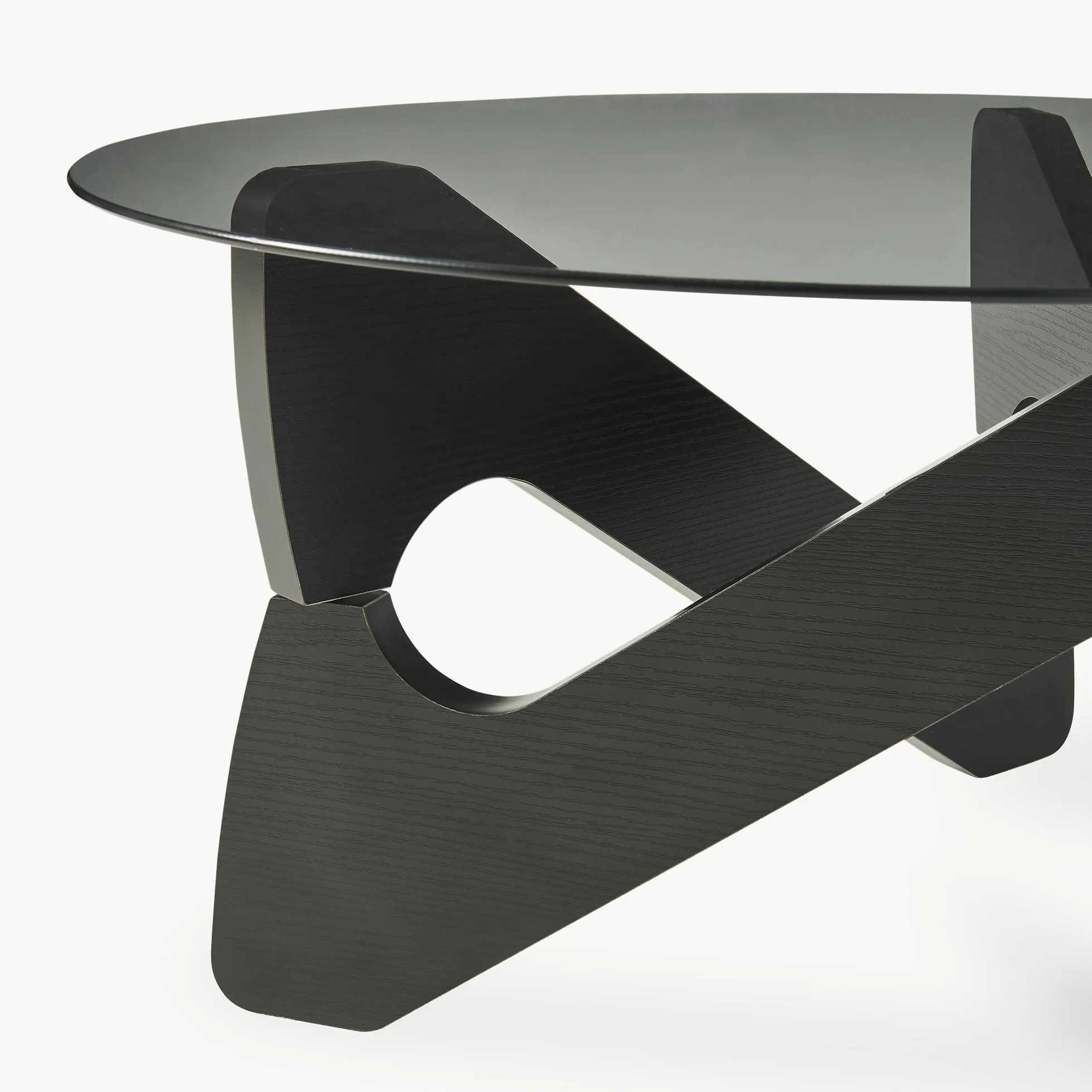[en.casa] Tavolino da Caffè con Piano in Vetro Fumé 70x35 cm Nero/Grigio | Tavolo Basso Centrale per Salotto Soggiorno Living Piano Rotondo Circolare in Vetro Temperato Struttura Geometrica