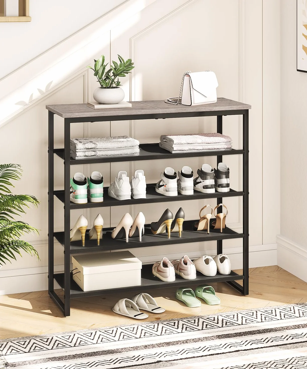 HOOBRO Scarpiera a 5 Ripiani Portascarpe Organizzatore 16-20 Paia di Scarpe 4 Ripiani in Tessuto Oxford Grigio Talpa