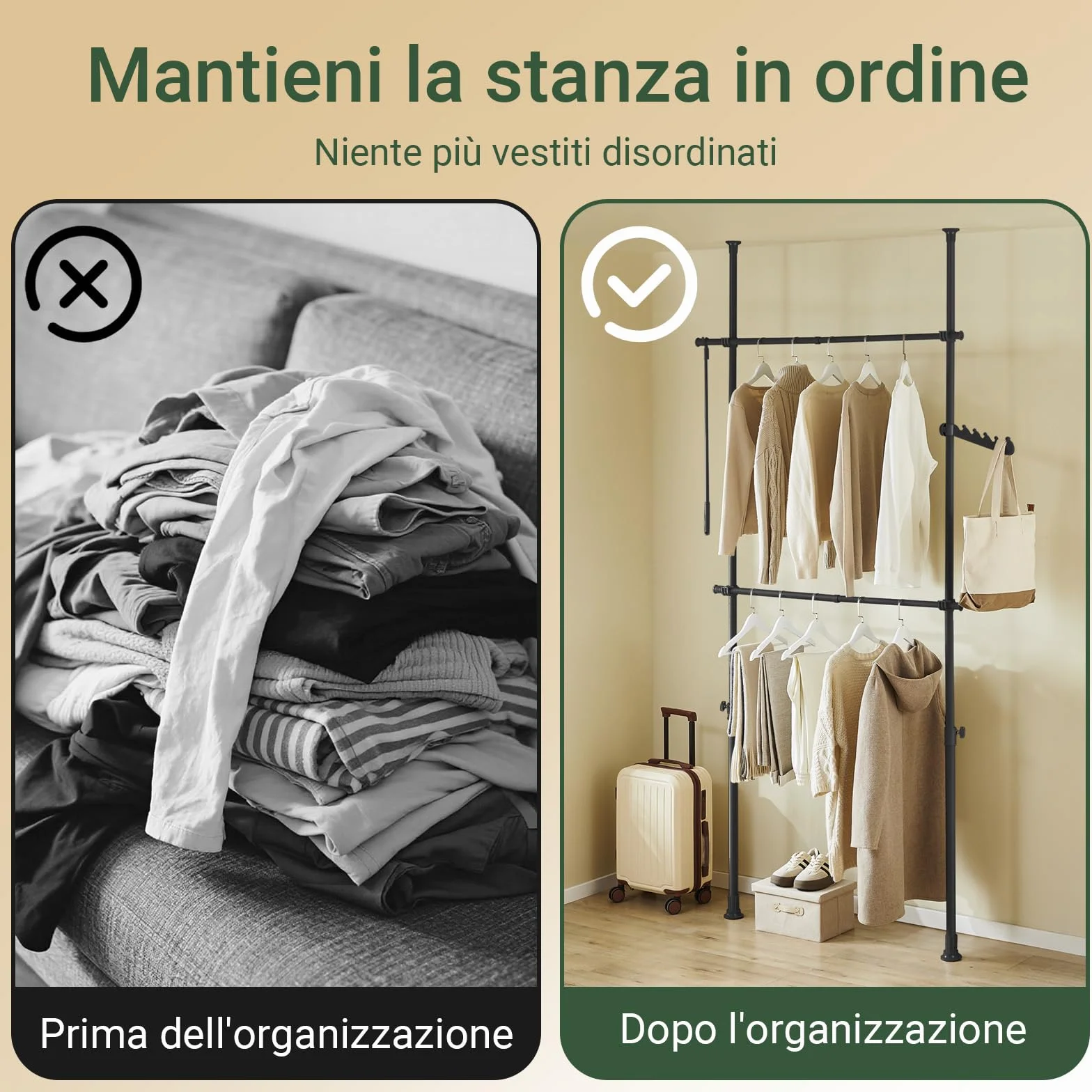 SoBuy Appendiabiti Telescopico, Stand Appendiabiti Robusto, Guardaroba Aperto Regolabile con Barre Appendiabiti per Camera da Letto, Cabina Armadio, Nero FRG109-II-SCH