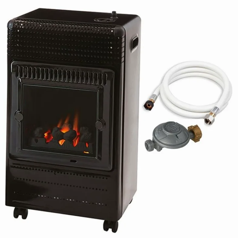 FAVEX - Riscaldatore supplementare a gas Ektor Fire – Pronto all’uso con tubo e riduttore – Interno – Infra Blu effetto fuoco da caminetto – 3 potenze – fino a 35 m² – Nero