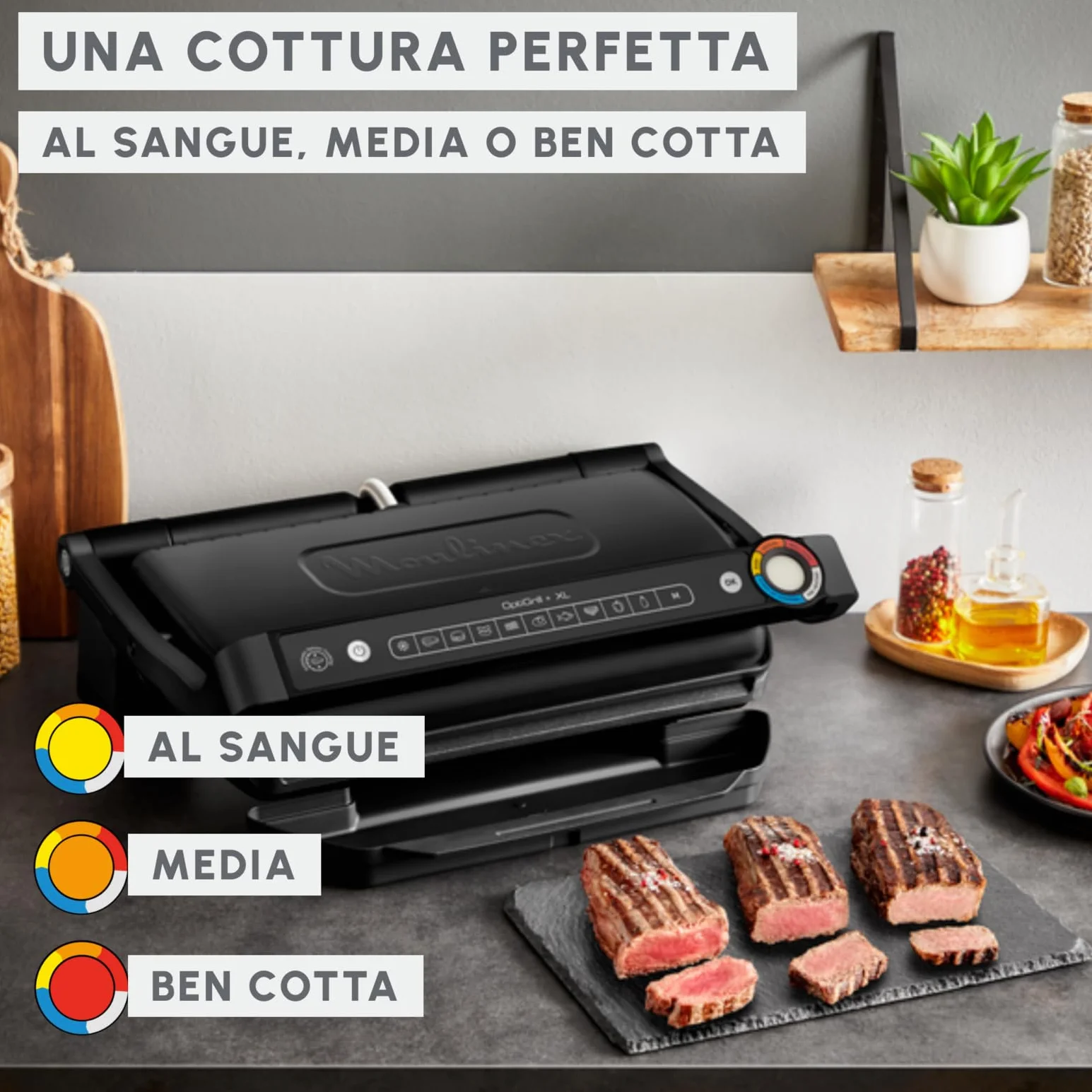 Moulinex Optigrill+ XL, Griglia Elettrica da Interno Ideale per Cucinare Carne, Pesce e Verdure, Indicatore di Cottura, 9 Programmi Automatici, Piastre Antiaderenti Facile da Pulire, GI7278