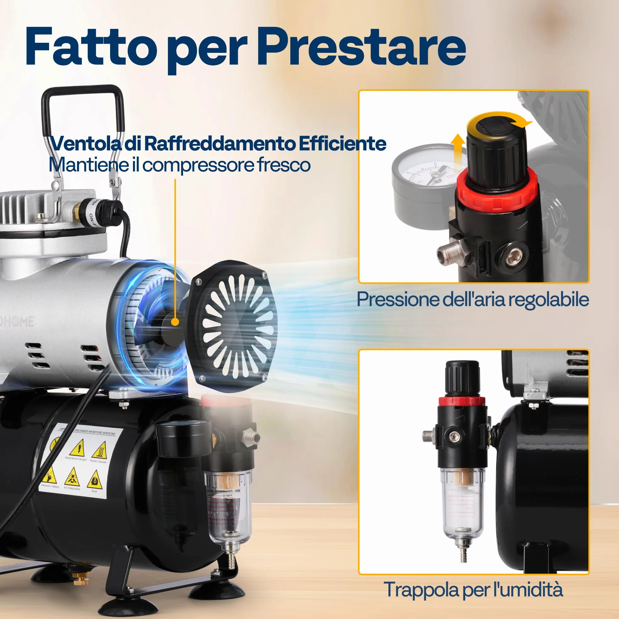 VIVOHOME Professionale Compressore Aerografo con Doppia Azione 1/5HP Compressore Aerografo con Serbatoio Aria 3L per la Decorazione di Torte il Trucco e l'artigianato il Design Delle Unghie