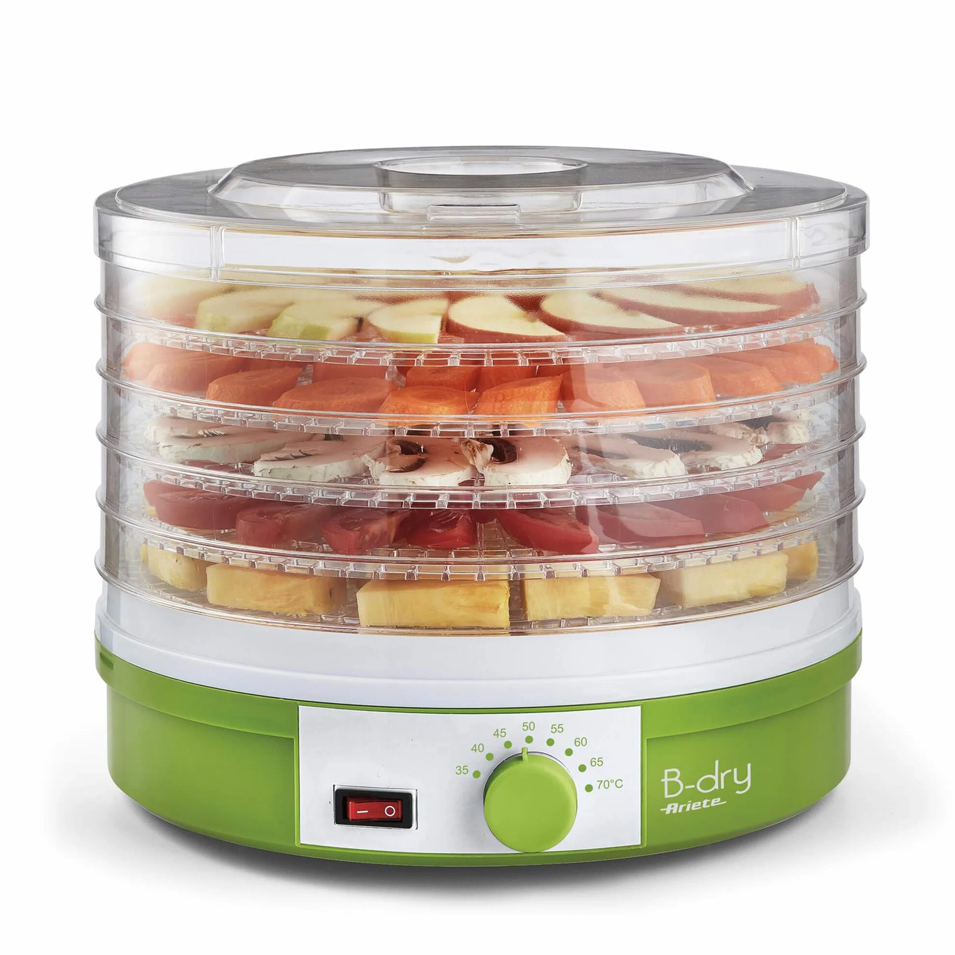 Ariete B-DRY 616, Essiccatore e Disidratatore Alimentare per Frutta e Verdura, 5 Cestelli Removibili, Temperatura da 35°C a 70°C, 245W, Verde