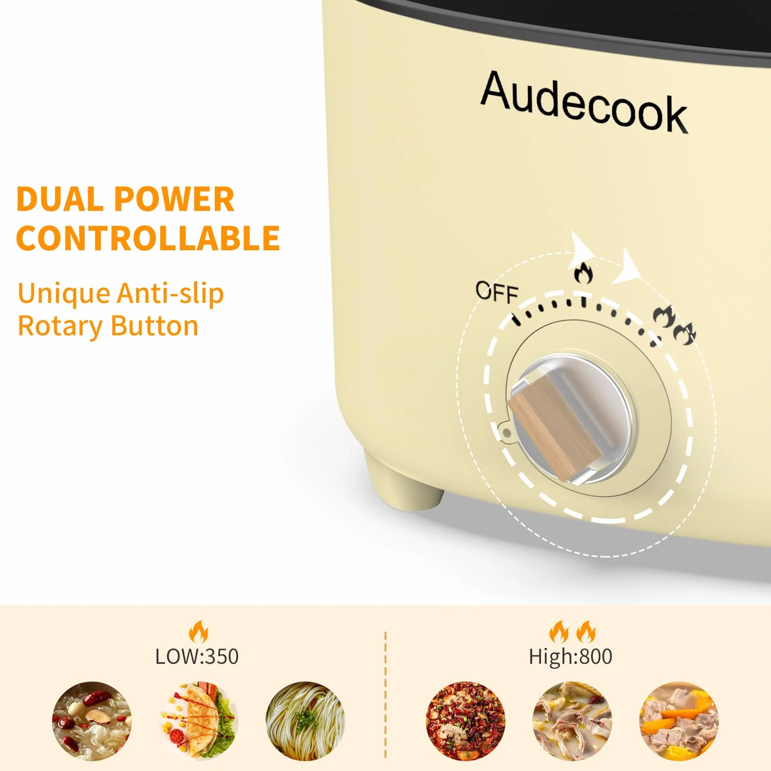 Audecook Mini Hot Pot Elettrica 2.5L Antiaderente Pentola Elettrica 1-3 Persone Beige