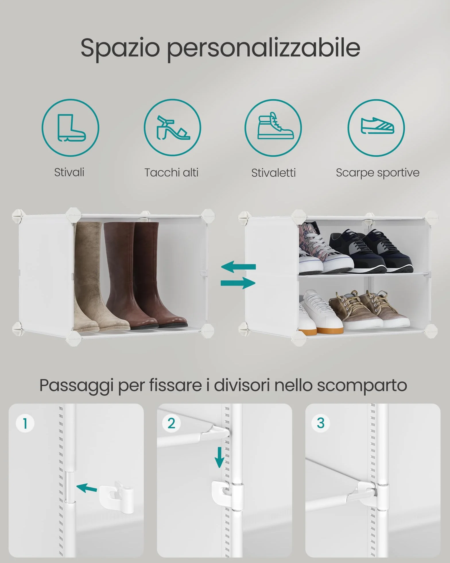 SONGMICS Scarpiera Modulare 12 Scomparti 48 Paia Scarpe con Sportelli Telaio Acciaio Bianco Nuvola LPC040W02