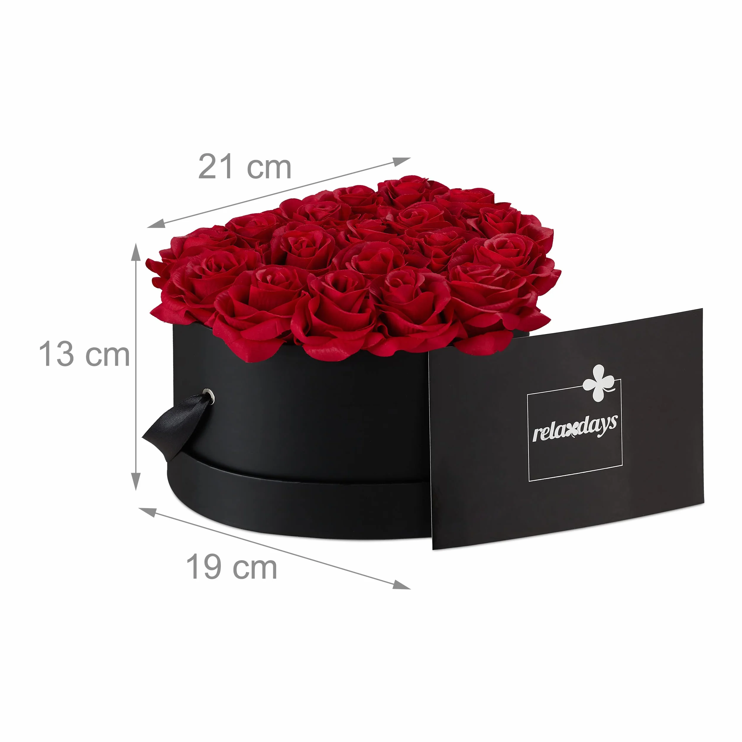 Relaxdays Box di Rose a Forma di Cuore, 18 Rose, Nero, Resistente 10 Anni, Idea Regalo, Box Decorativo, rossi