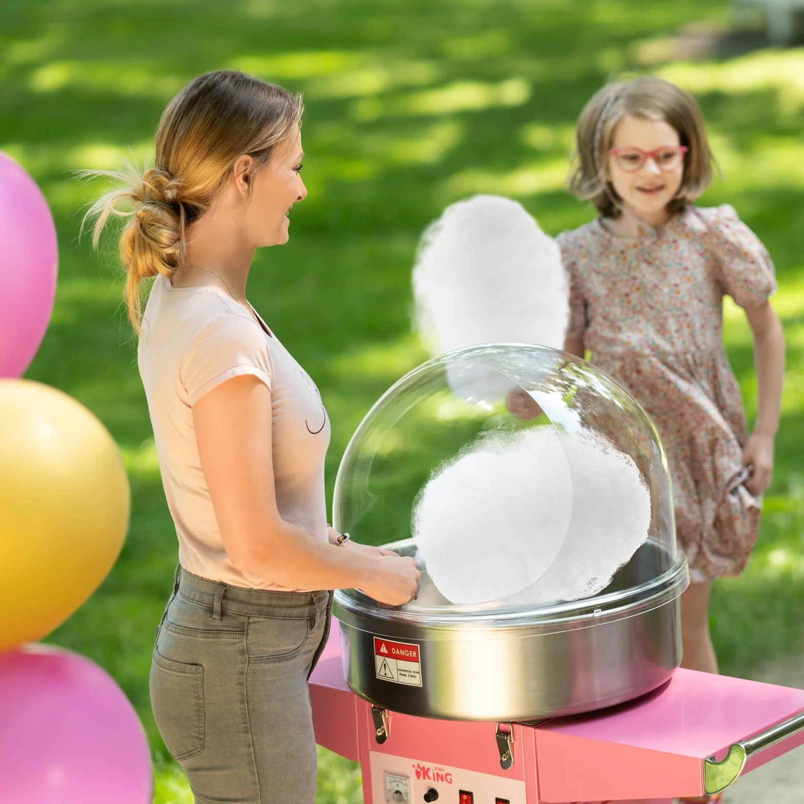 Royal Catering Macchina per zucchero in cotone con carrello, controllo termostato e rotazione, 1200 W, colore rosa, 52 cm