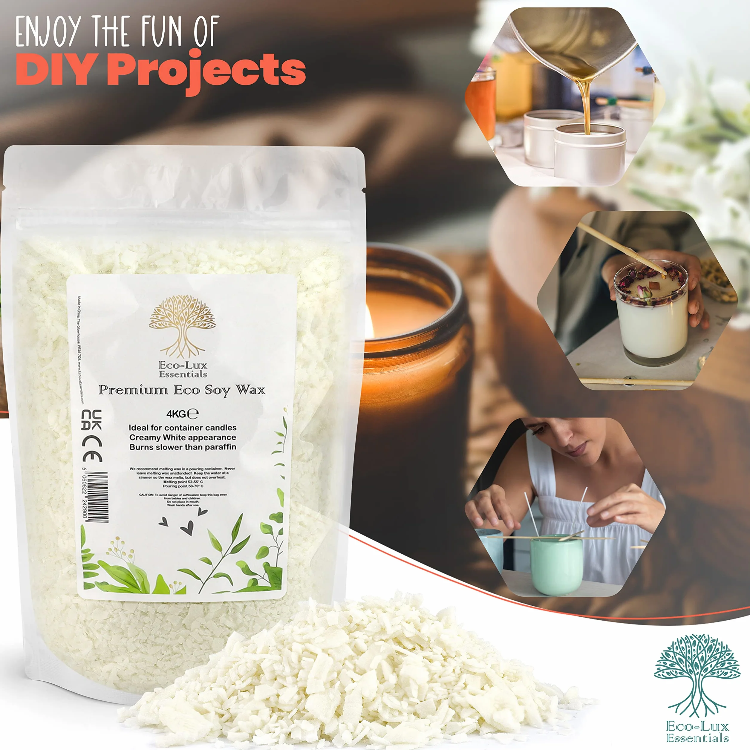 Cera di soia bianca in fiocchi 100% naturale biologica 4 kg
