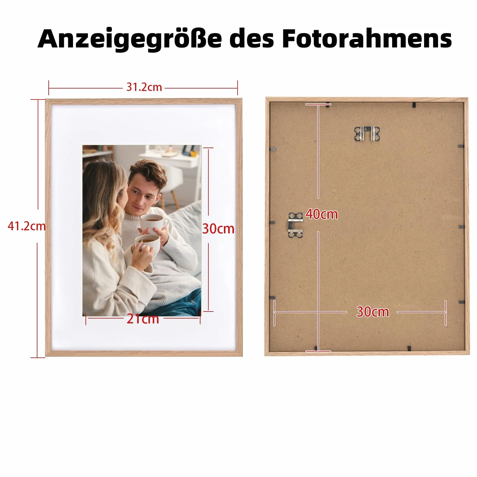 Cornice portafoto in legno rovere 30x40 cm con vetro acrilico