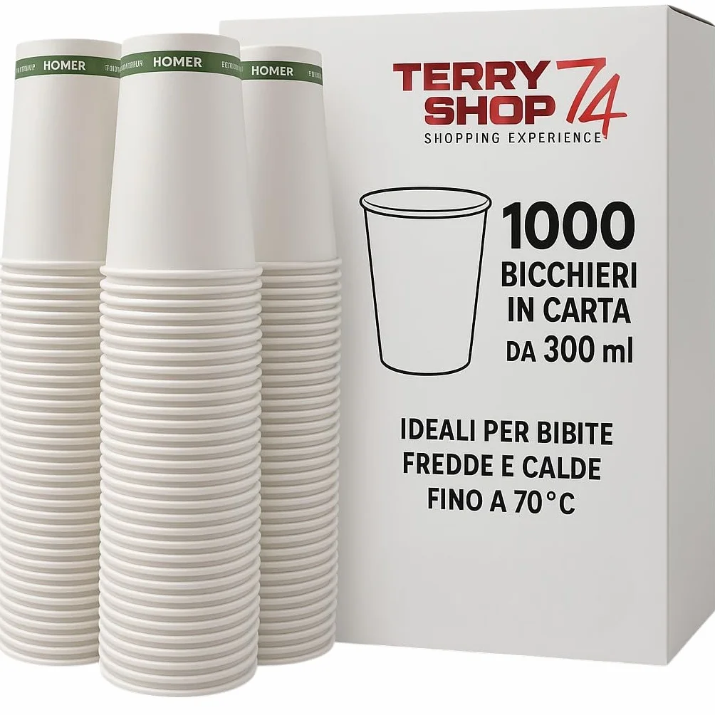 Bicchieri in carta biodegradabile 300 ml 1000 pezzi bianchi per bevande calde e fredde