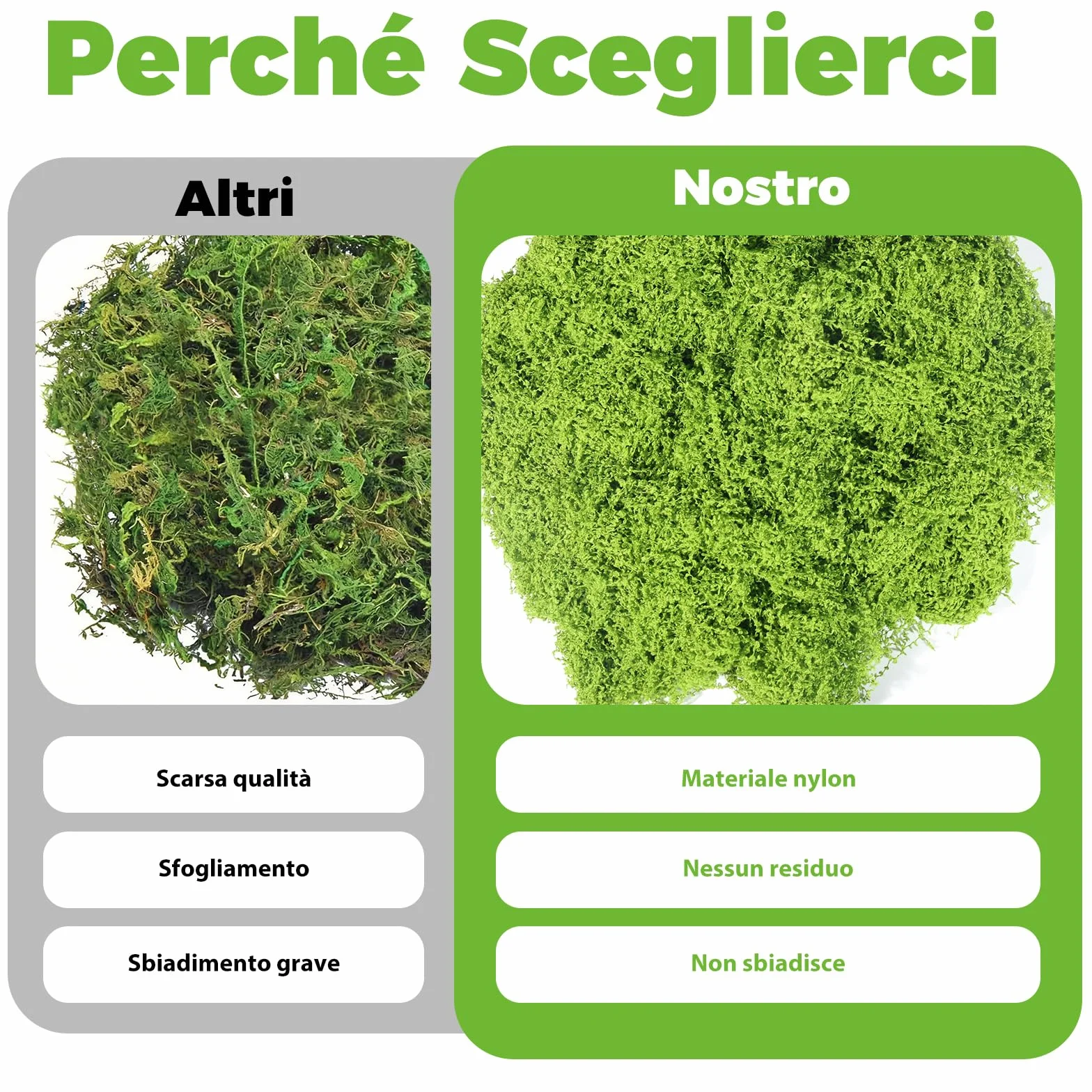 Muschio Stabilizzato Artificiale 200g Verde Scuro e Chiaro, Lichene Sintetico per Decorazioni, Terrari, Pareti, Acquari