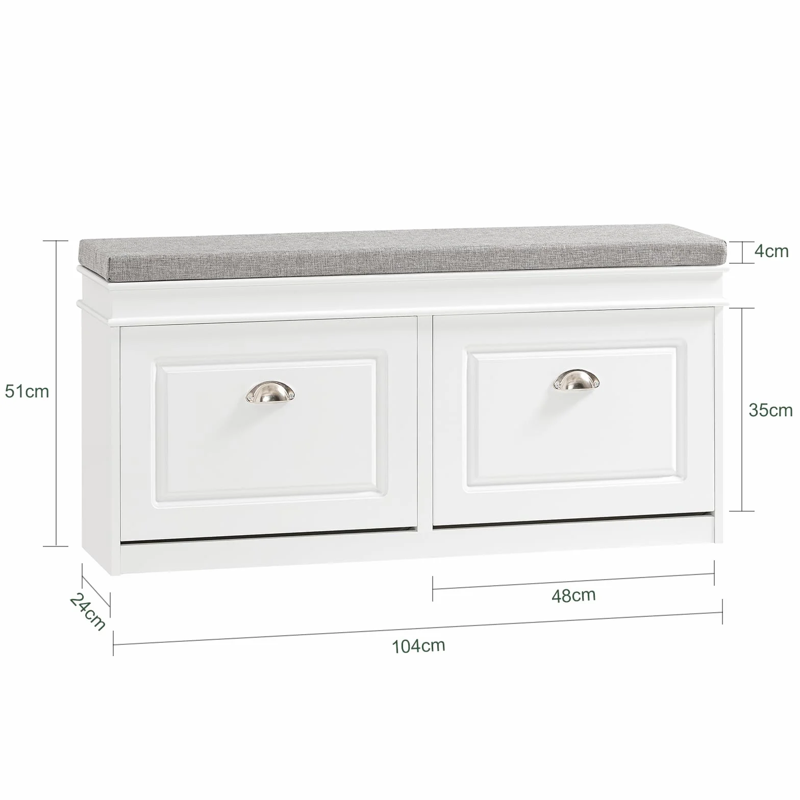 SoBuy Scarpiera Salvaspazio Slim da Ingresso Panca Contenitore con Cuscino, L104xP24xA52cm, Bianco, FSR64-W
