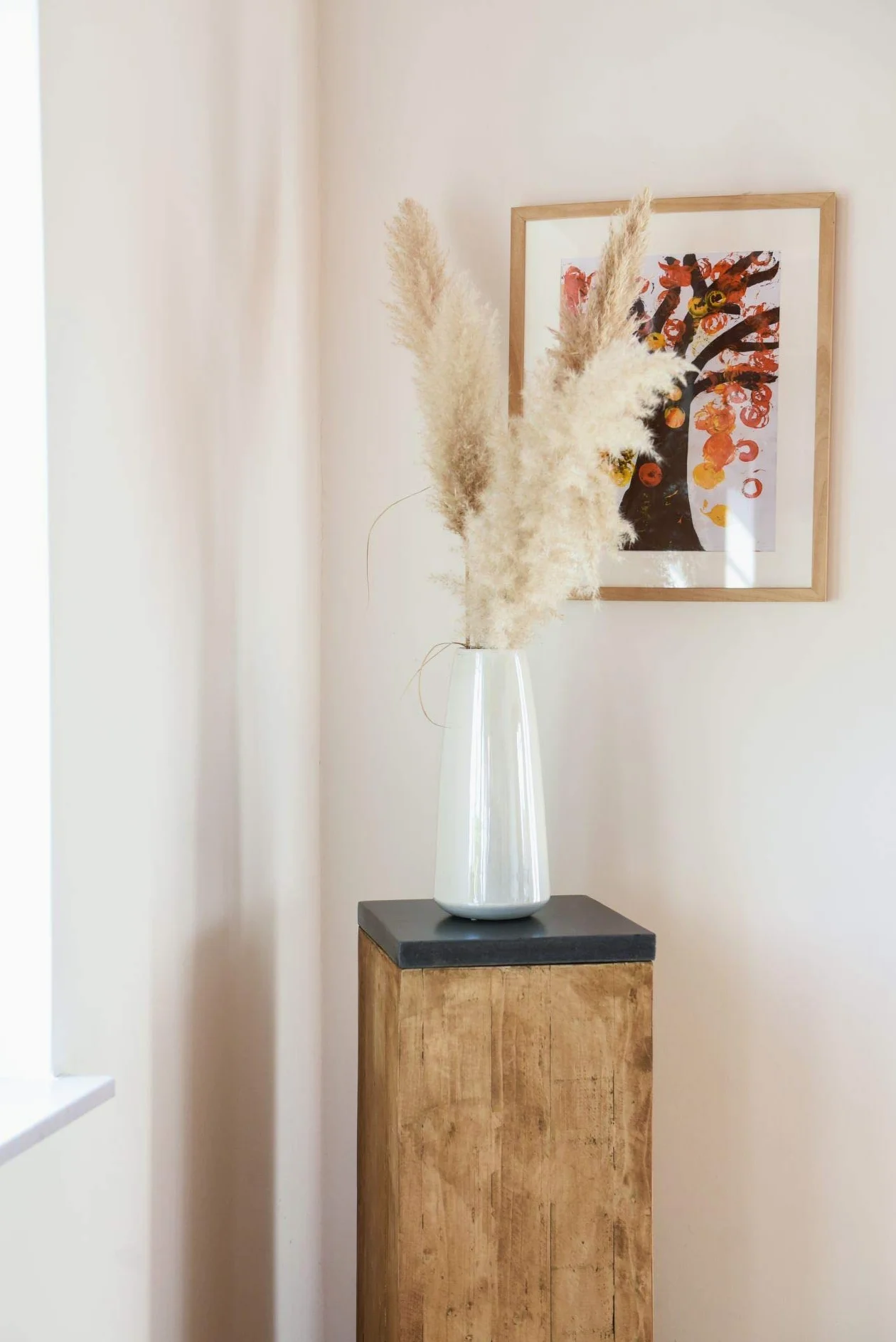 VIVANNO Colonna decorativa per fiori in legno riciclato, alta 100 cm, marrone