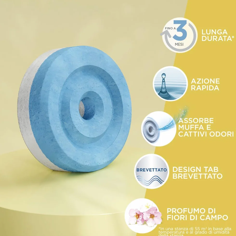 Ariasana Tab Fiori di Campo Bipack 2x450g, Ariasana Aero 360 Ricarica Antiumidità, Cattura umidità dal Profumo Floreale, Ricarica Aero 360 Tab a Lunga Durata, 1 Confezione da 2 Tab