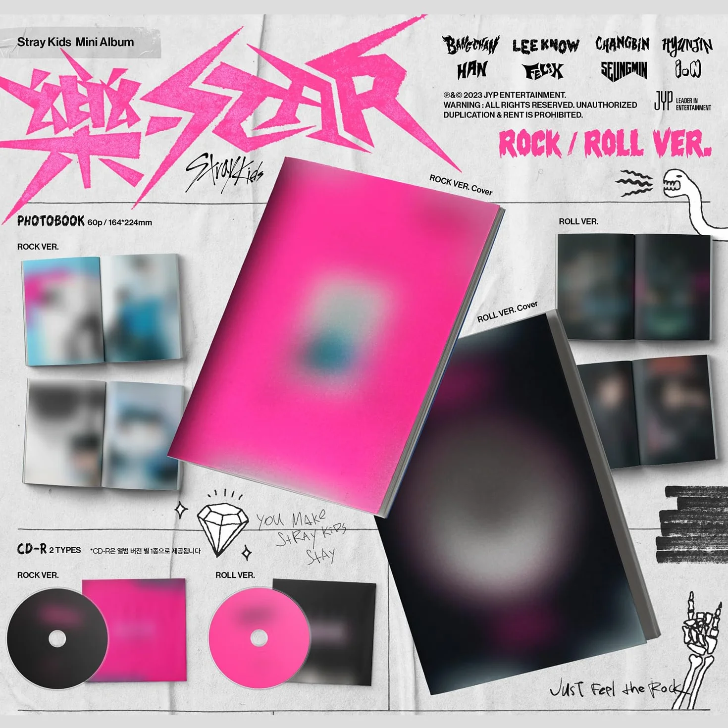 Stray Kids - -Rock-STAR (Strandard - Random Ver.) Photobook + CD-R + Photocard + Panorama Mini Poster + Unit Photocard + Sticker + 2 Pin Badges + 5 Extra Photocards