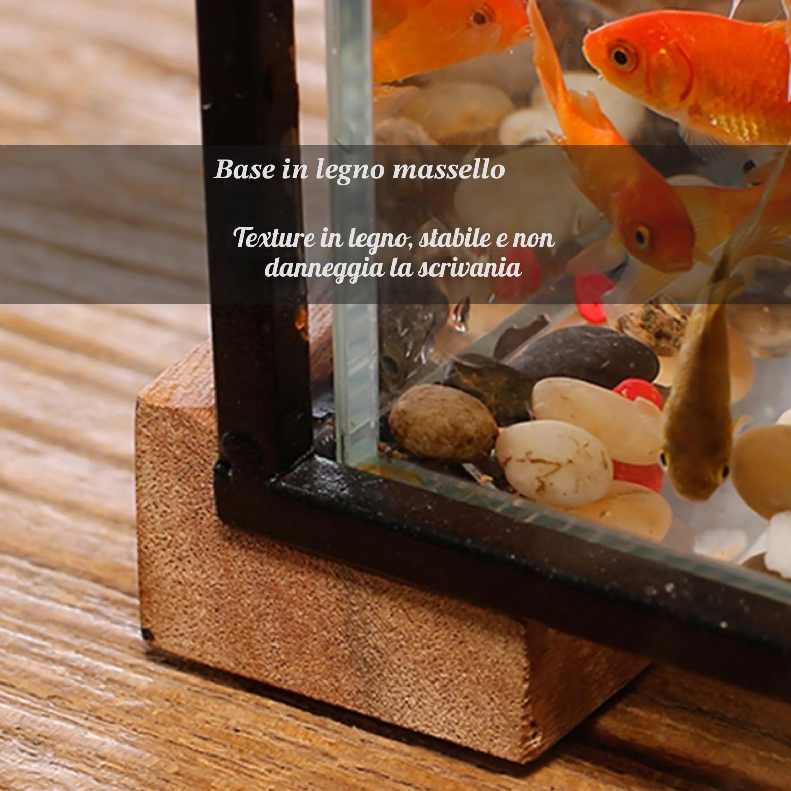 Fontana d'acqua da tavolo con ciotola per pesci e base in legno, relax zen per interni per casa e ufficio