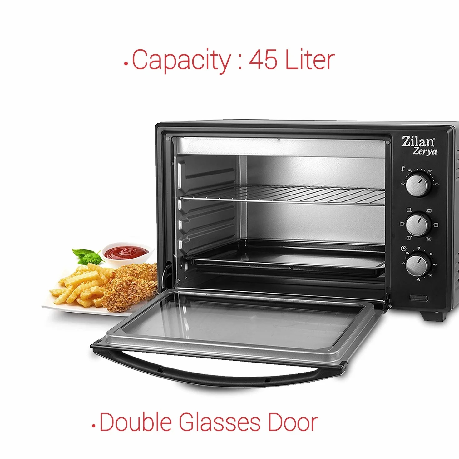 Forno elettrico a convezione Zerya 45 L 2000 W 230° programmabile timer 60 min spegnimento automatico