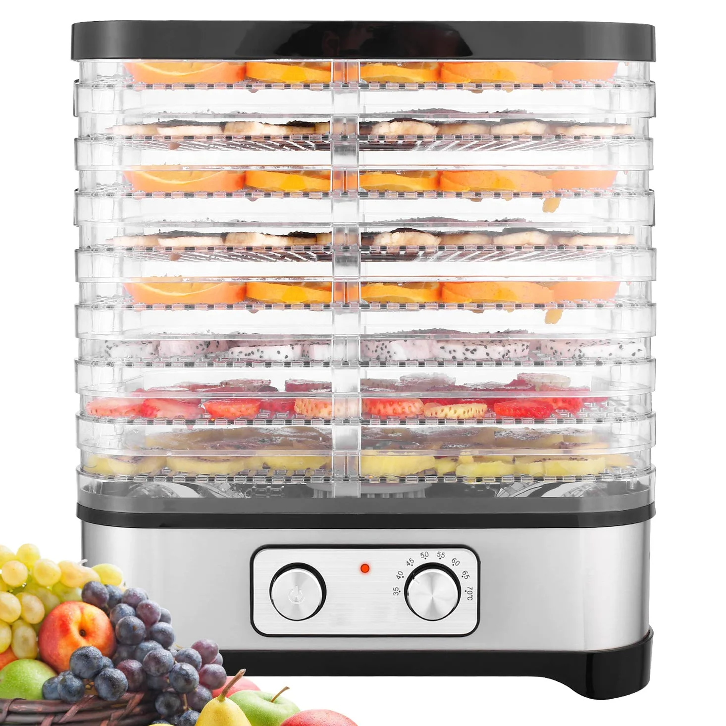 Essiccatore alimentare, Essiccatore frutta e verdura, Temperatura Regolabile da 35-70℃, Essiccatori per alimenti, 8 Pallet, 400W
