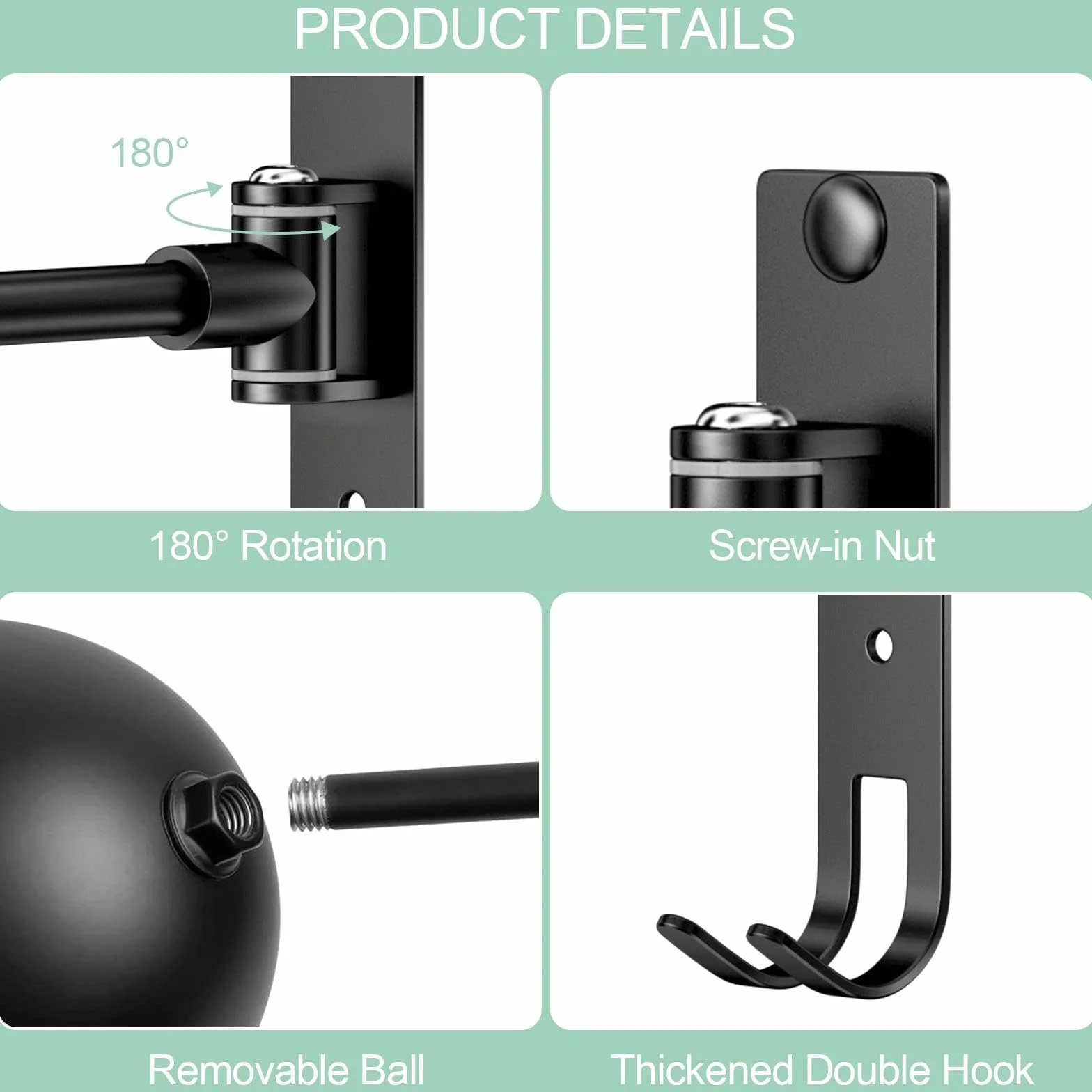 Porta Casco Moto da Parete, Supporto Caschi Moto Spherical 180° con Ganci per Guanti