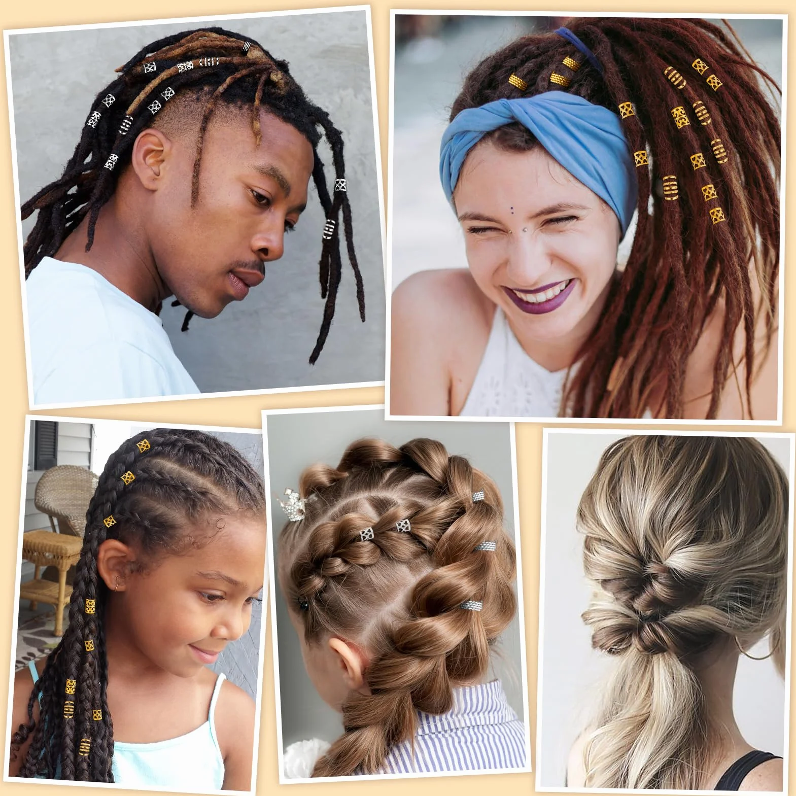 MELLIEX 70 Pezzi Anelli Dreadlock Capelli Treccia Accessori Capelli Metallo Polsini Argento Oro