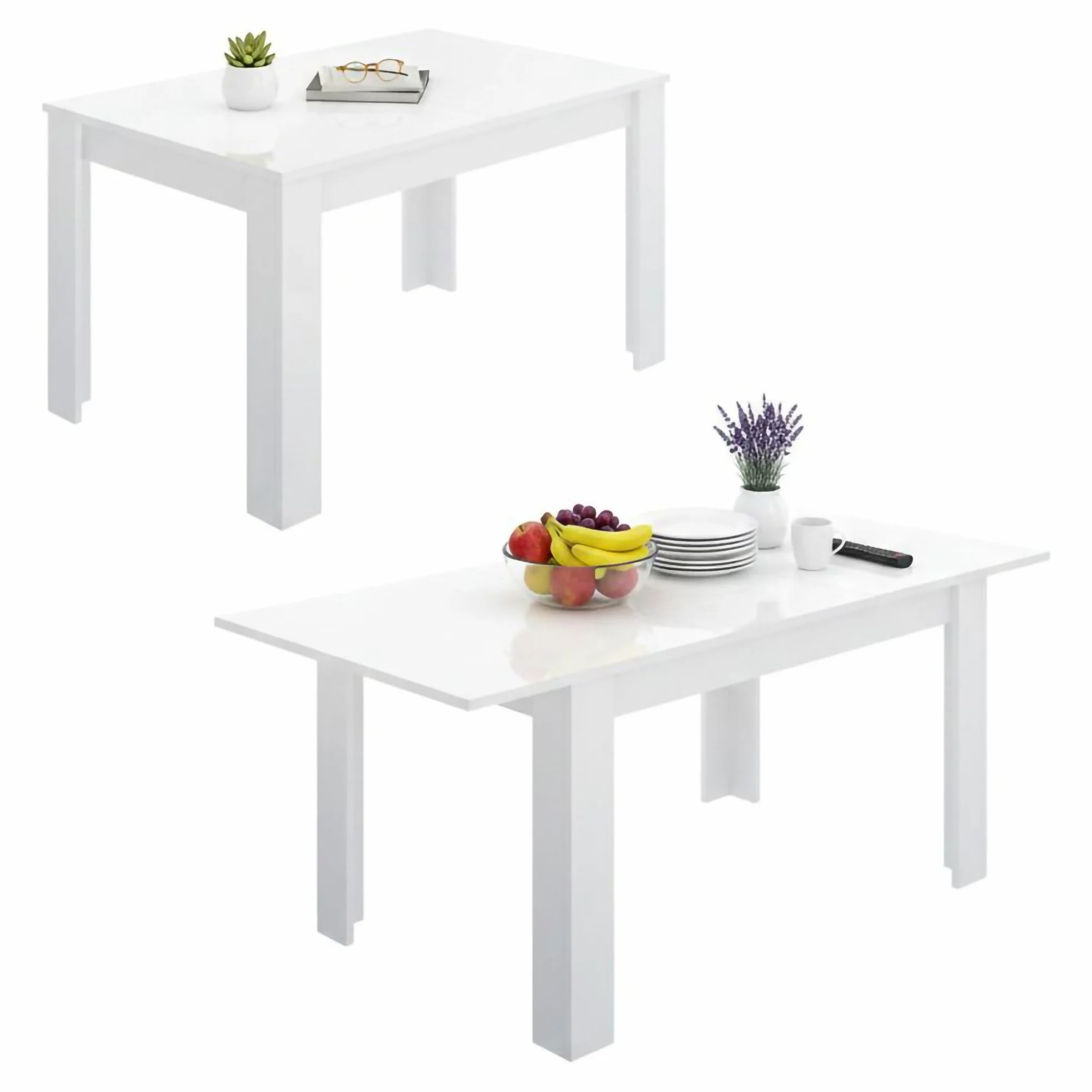 Dmora - Tavolo allungabile Caladora, Consolle con allunghe, Tavolo da pranzo multiuso, Ripiano estensibile da cucina, 190x90 h77 cm, Bianco lucido