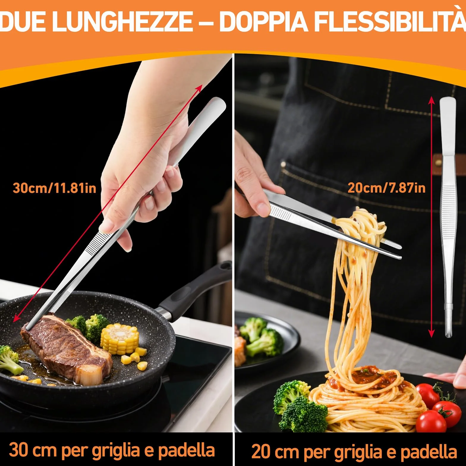 Pinze da Cucina Professionali 2 Pezzi Acciaio Seghettato 20 cm 30 cm per Chef Bistecche Barbecue