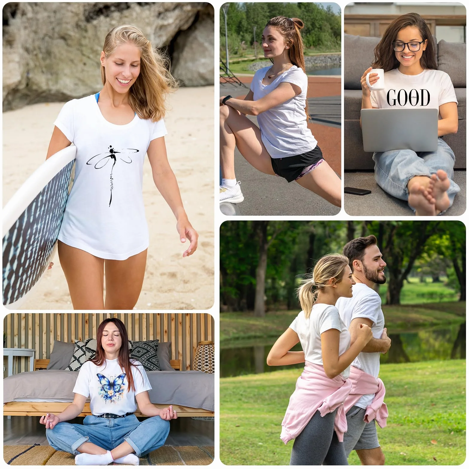 Heekpek T-Shirt Donna Manica Corta Bianca Cotone Casual Girocollo Stampa Estiva