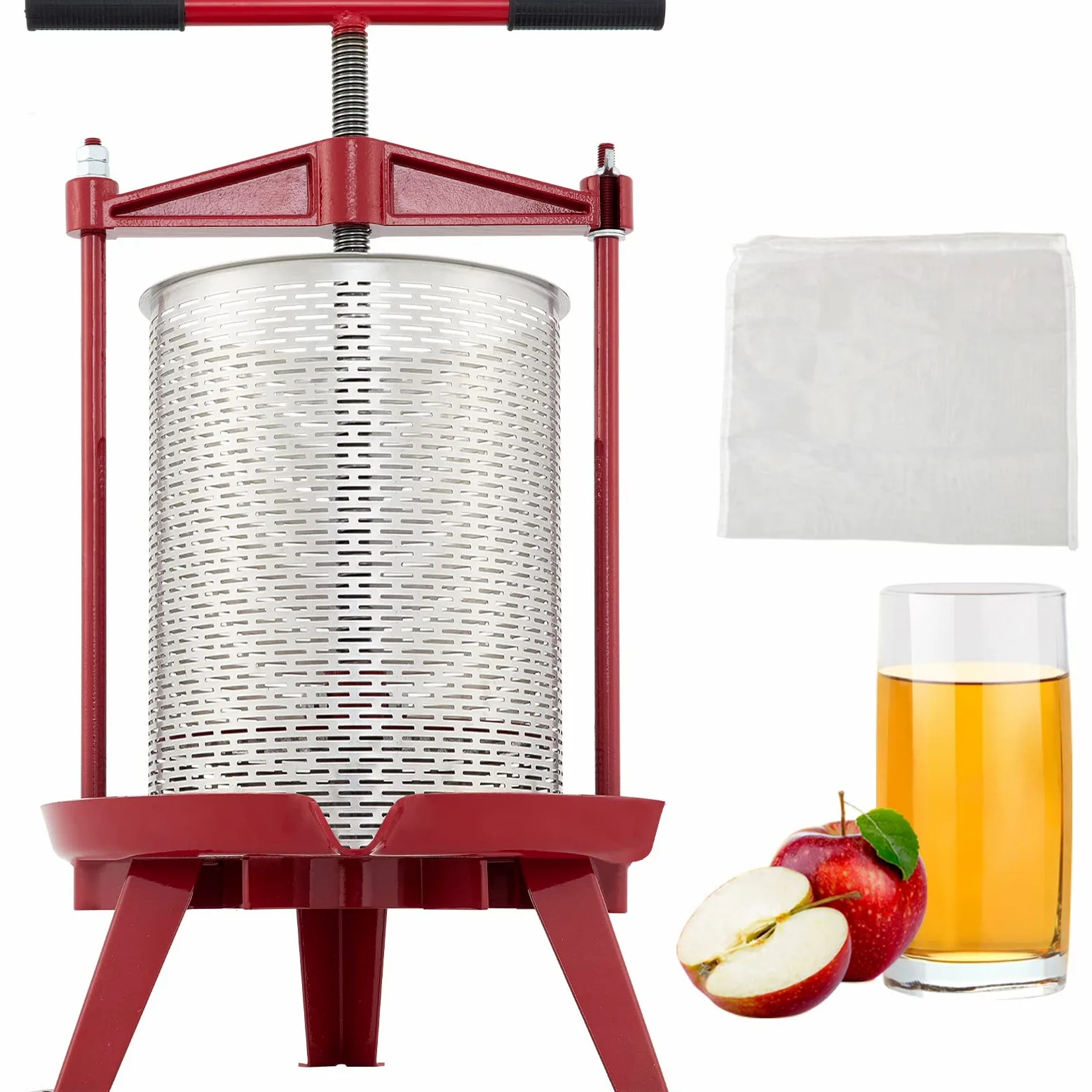 VEVOR Pressa Manuale per Vino di Frutta Cesto in Acciaio Inox 5L con Manico, Spremiagrumi Manuale per Bevande Alcoliche Pressa per Sidro, Mela, Uva, Tintura, Miele, Olio d'Oliva Cucina, Casa