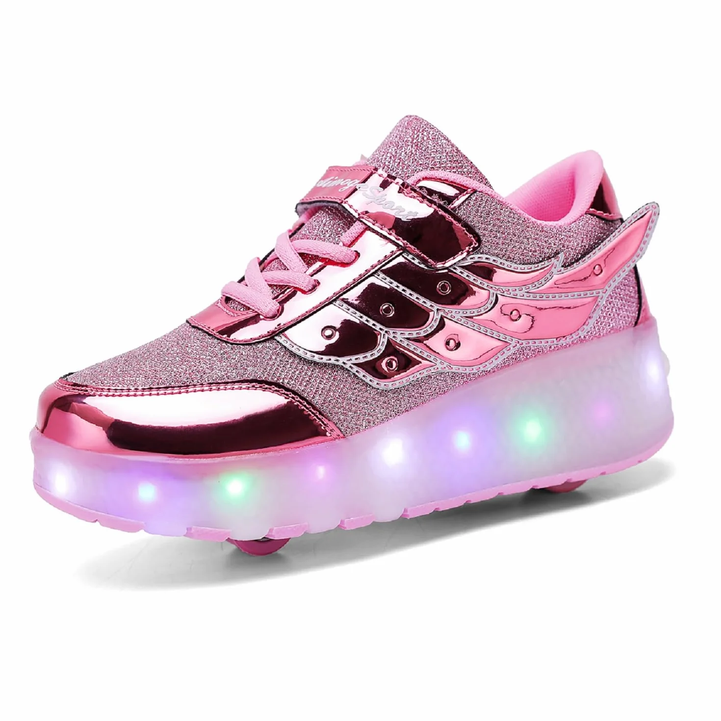 Skateboard Sneakers LED USB Ricarica Luci Brillantini Rotelle Retrattile Outdoor Multisport Luminose Running Calzature Bambini Ragazze Ragazzi
