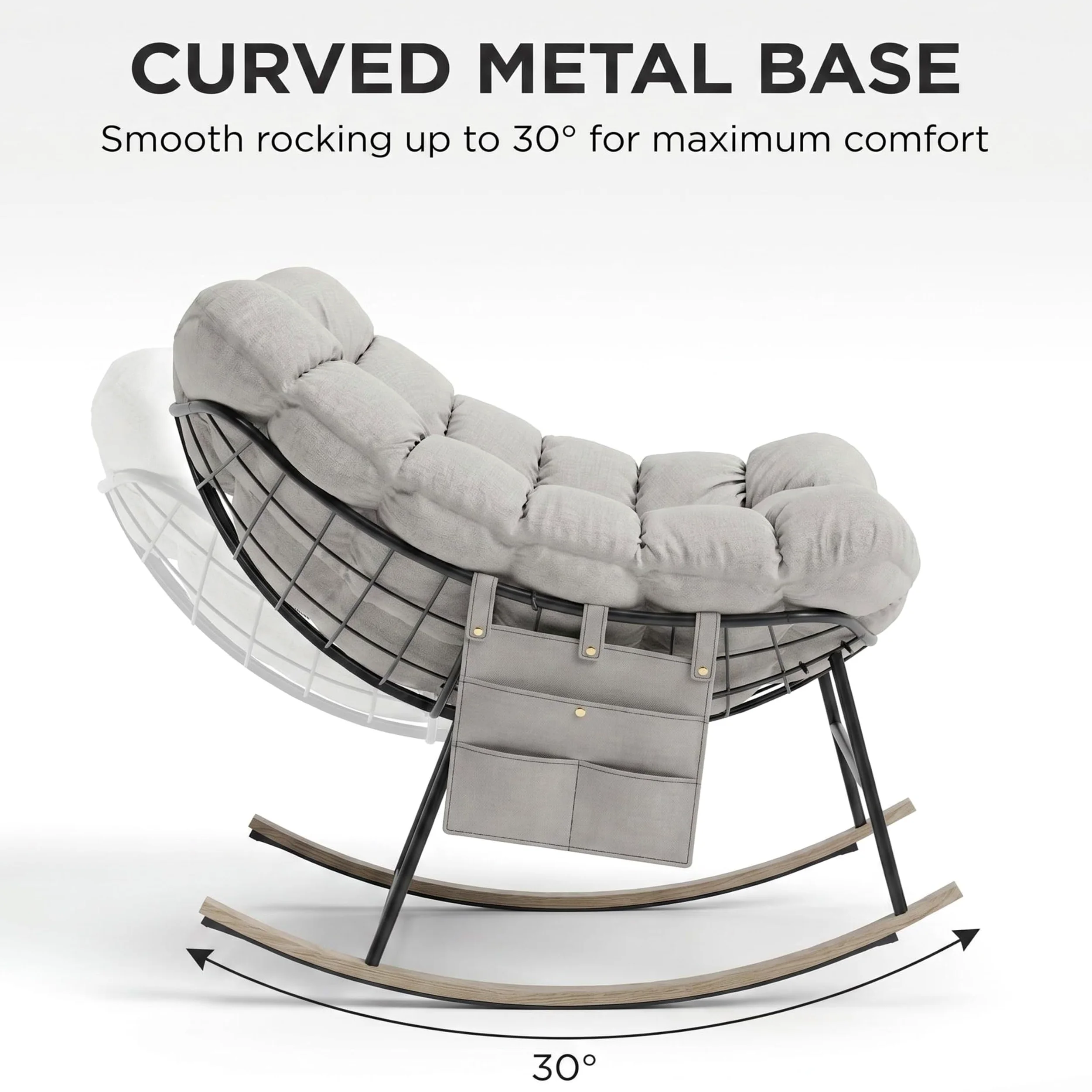 Fiutazge 2 Pezzi Sedia a Dondolo da Esterno,Poltrona Relax Ergonomica a Forma di Uovo per Giardino,Balcone,Veranda e Soggiorno,Portata 180 kg,Beige