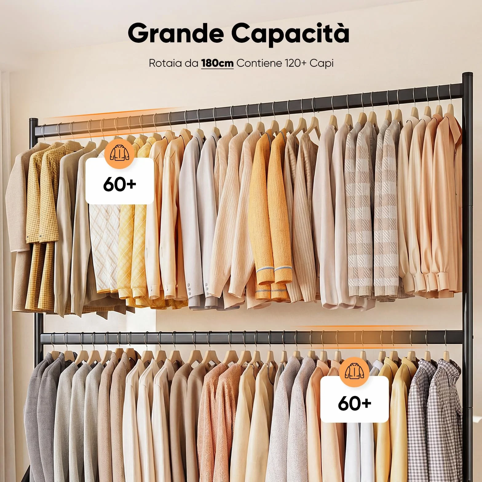 HOKEEPER Portavestiti Doppio Resistente a Carichi Pesanti con Grande Capacità, Organizzer di Armadio con Ruote per Boutiques, Camera da Letto, Lavanderia - 180cm