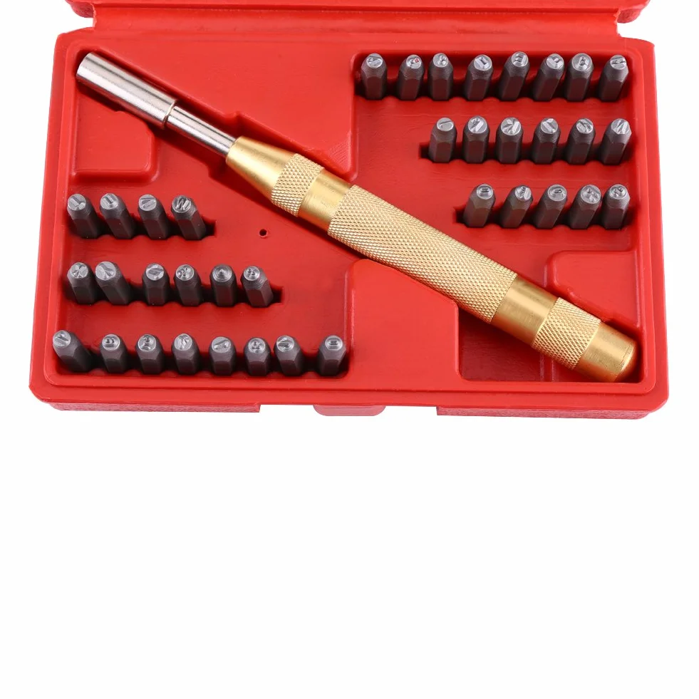 Estink Set di Punzoni per Lettere e Numeri 38 Pezzi, A-Z e 1-9 3 mm con Punzone Automatico, per Artigianato