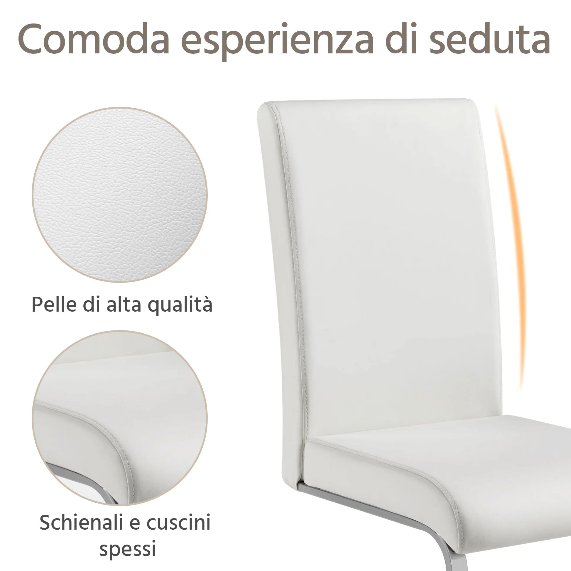 Yaheetech Set 6 Sedie Imbottite Sala da Pranzo Sedie Bianche Moderne Cucina in Finta Pelle e Gambe in Metallo da Ufficio Salotto Soggiorno Portata 135 kg
